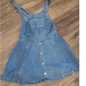 Tommy Hilfiger Girls Denim Pinafore Dress Blue Jean Overall Skirt Size 6 Logo